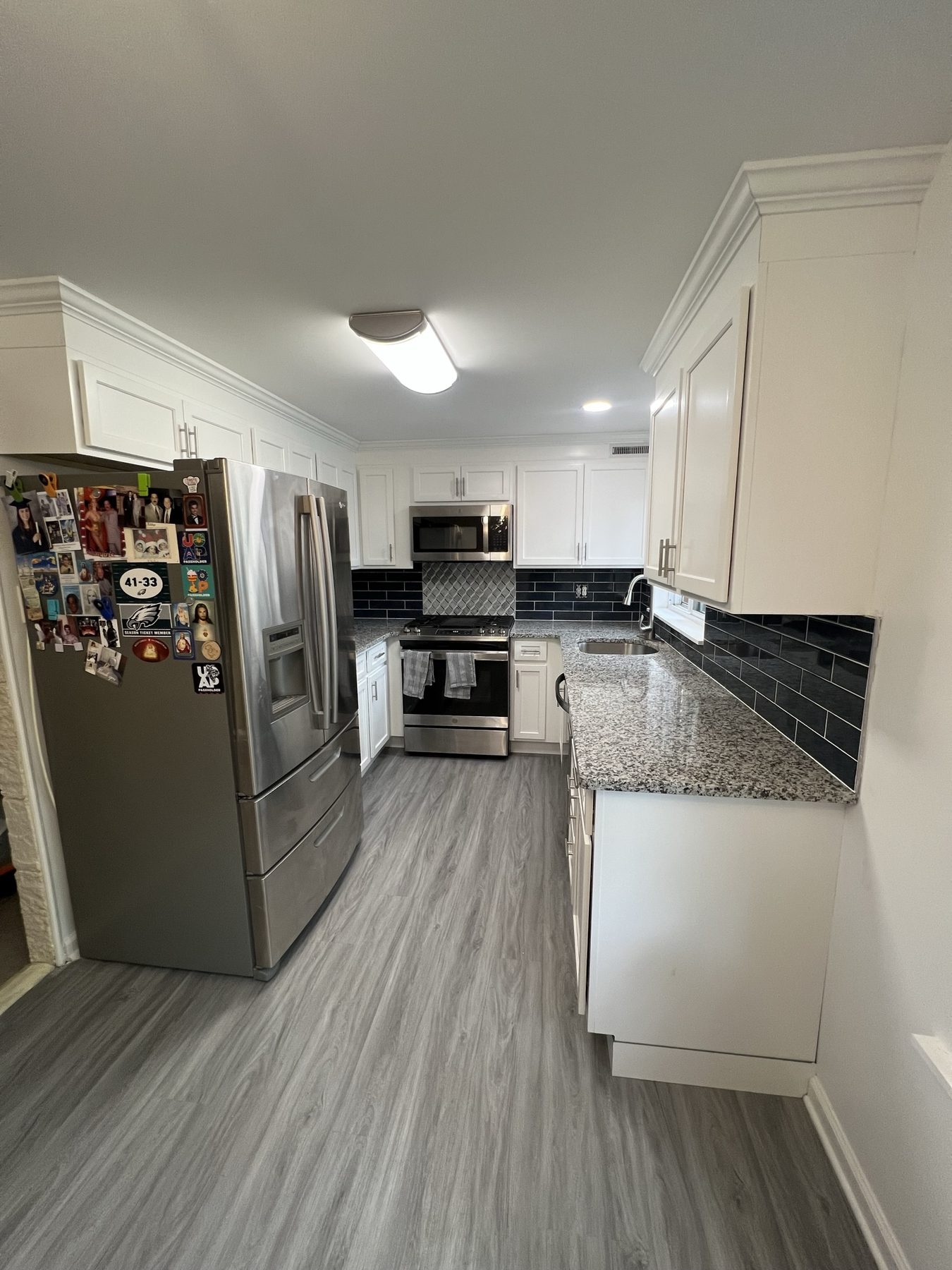 Custom kitchen remodel in Philadelphia featuring premium appliances and tile backsplash